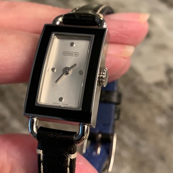 Sleek Coach Watch with slim rectangle face framed in shiny black enamel. UEC - Picture 2 of 7